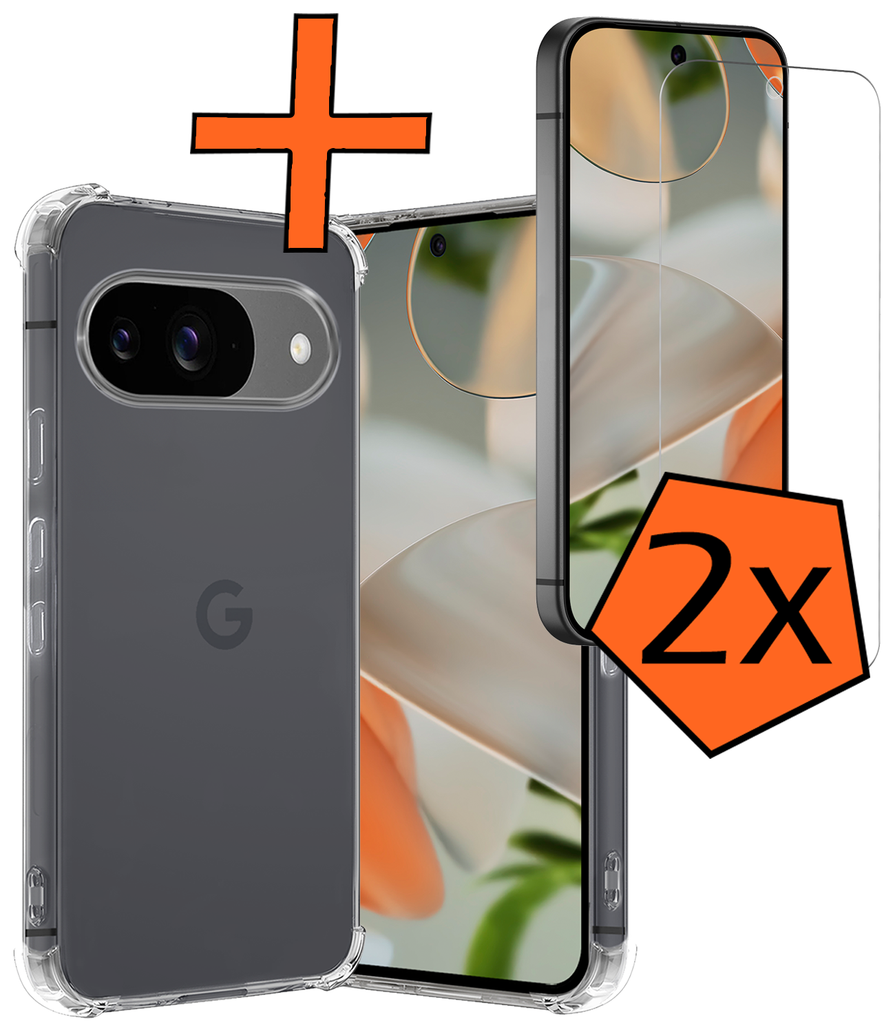 Nomfy Hoesje Geschikt voor Google Pixel 9 Hoesje Siliconen Shock Proof Case Hoes Met 2x Screenprotector - Hoes Geschikt voor Google Pixel 9 Hoes Cover Case Shockproof - Transparant