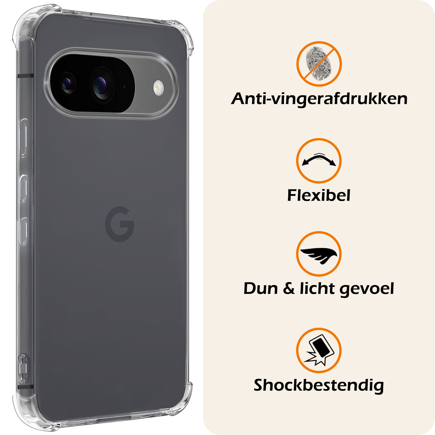 Nomfy Hoesje Geschikt voor Google Pixel 9 Hoesje Siliconen Shock Proof Case Hoes Met Screenprotector - Hoes Geschikt voor Google Pixel 9 Hoes Cover Case Shockproof - Transparant