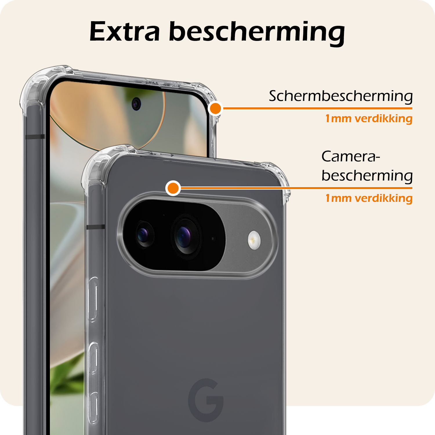 Nomfy Hoesje Geschikt voor Google Pixel 9 Hoesje Siliconen Shock Proof Case Hoes Met Screenprotector - Hoes Geschikt voor Google Pixel 9 Hoes Cover Case Shockproof - Transparant