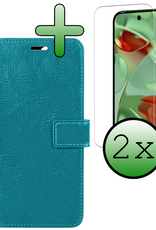 BASEY. Hoesje Geschikt voor Google Pixel 9 Hoesje Book Case Hoes Portemonnee Cover Walletcase Met 2x Screenprotector - Hoes Geschikt voor Google Pixel 9 Hoes Bookcase Hoesje - Turquoise