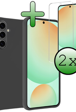 BASEY. Hoes Geschikt voor Samsung S24 FE Hoesje Siliconen Back Cover Case Met 2x Screenprotector - Hoesje Geschikt voor Samsung Galaxy S24 FE Hoes Cover Hoesje - Zwart