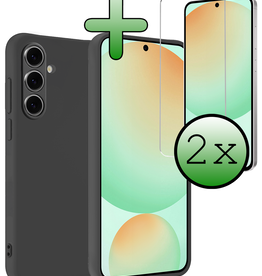 BASEY. BASEY. Samsung Galaxy S24 FE Hoesje Siliconen Met 2x Screenprotector - Zwart