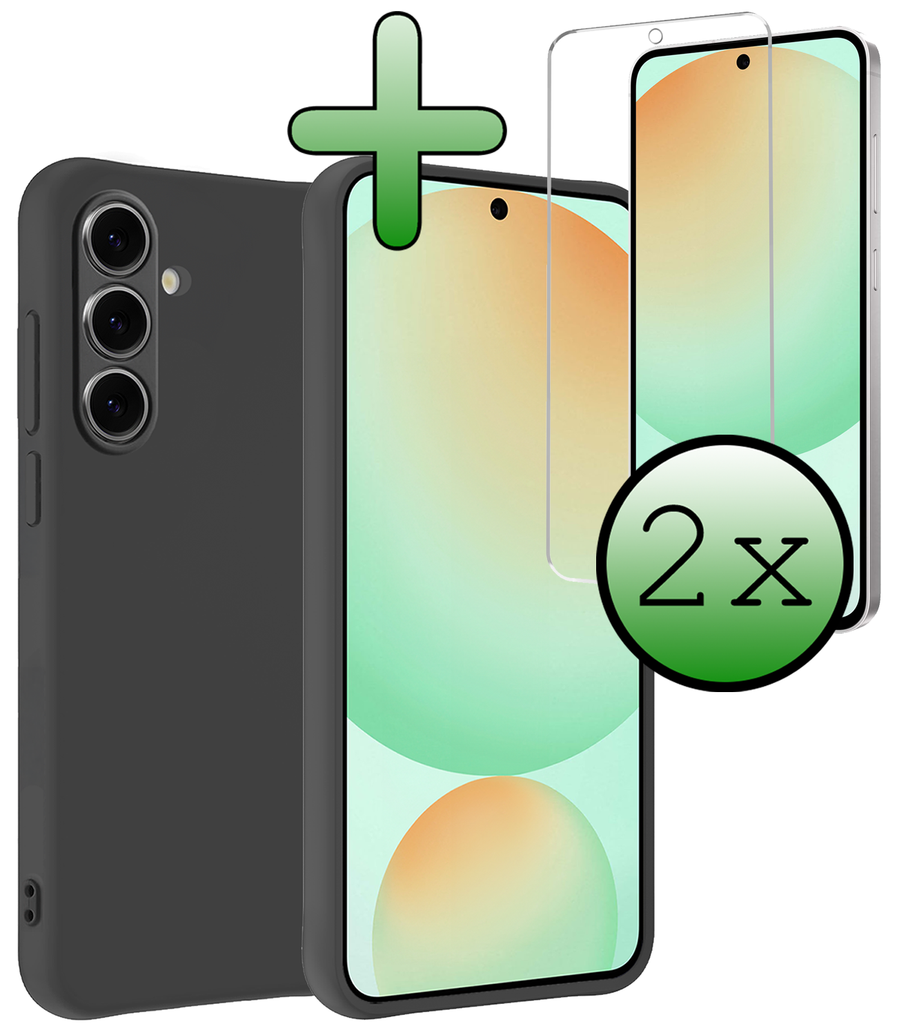 BASEY. Hoes Geschikt voor Samsung S24 FE Hoesje Siliconen Back Cover Case Met 2x Screenprotector - Hoesje Geschikt voor Samsung Galaxy S24 FE Hoes Cover Hoesje - Zwart