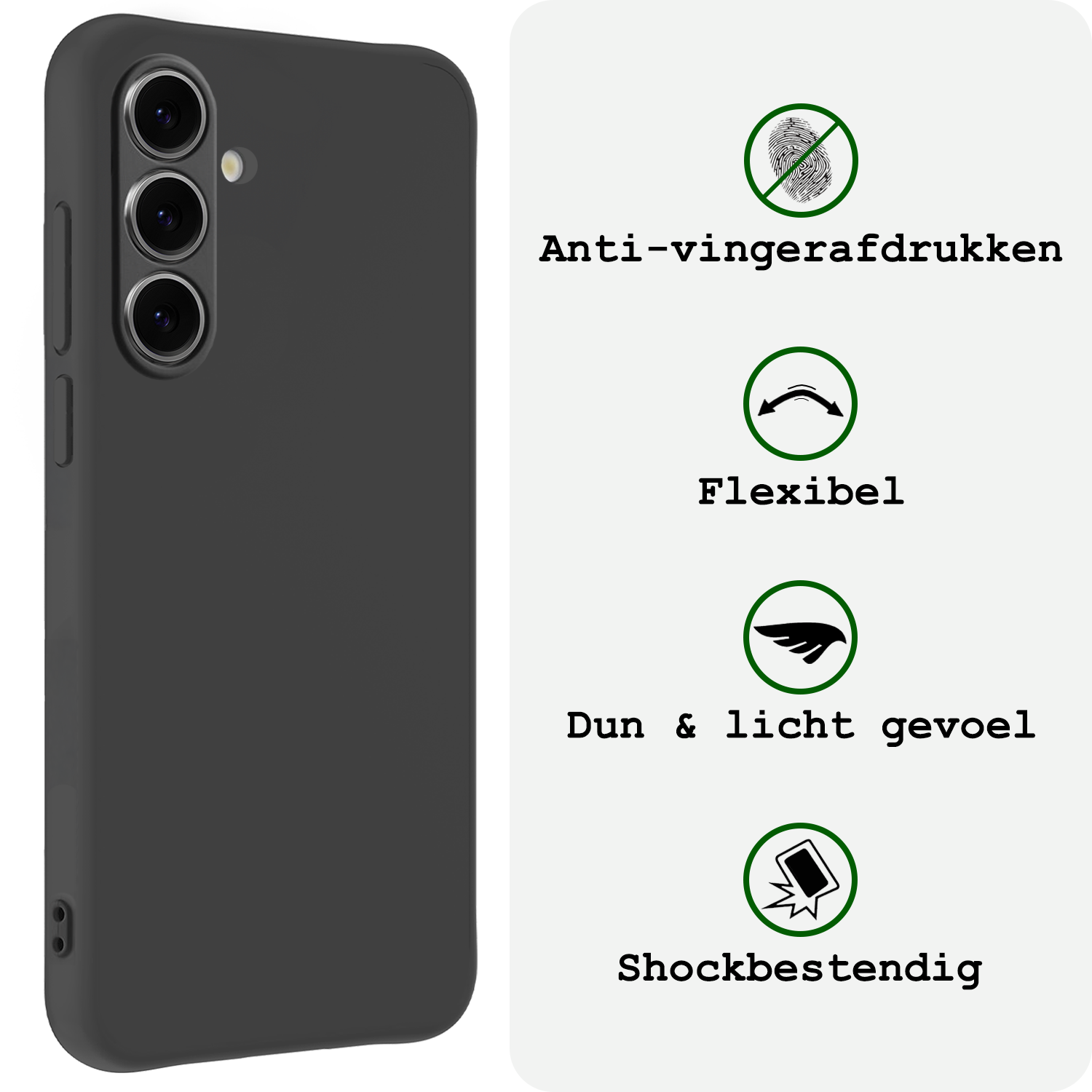 BASEY. Hoes Geschikt voor Samsung S24 FE Hoesje Siliconen Back Cover Case Met 2x Screenprotector - Hoesje Geschikt voor Samsung Galaxy S24 FE Hoes Cover Hoesje - Zwart