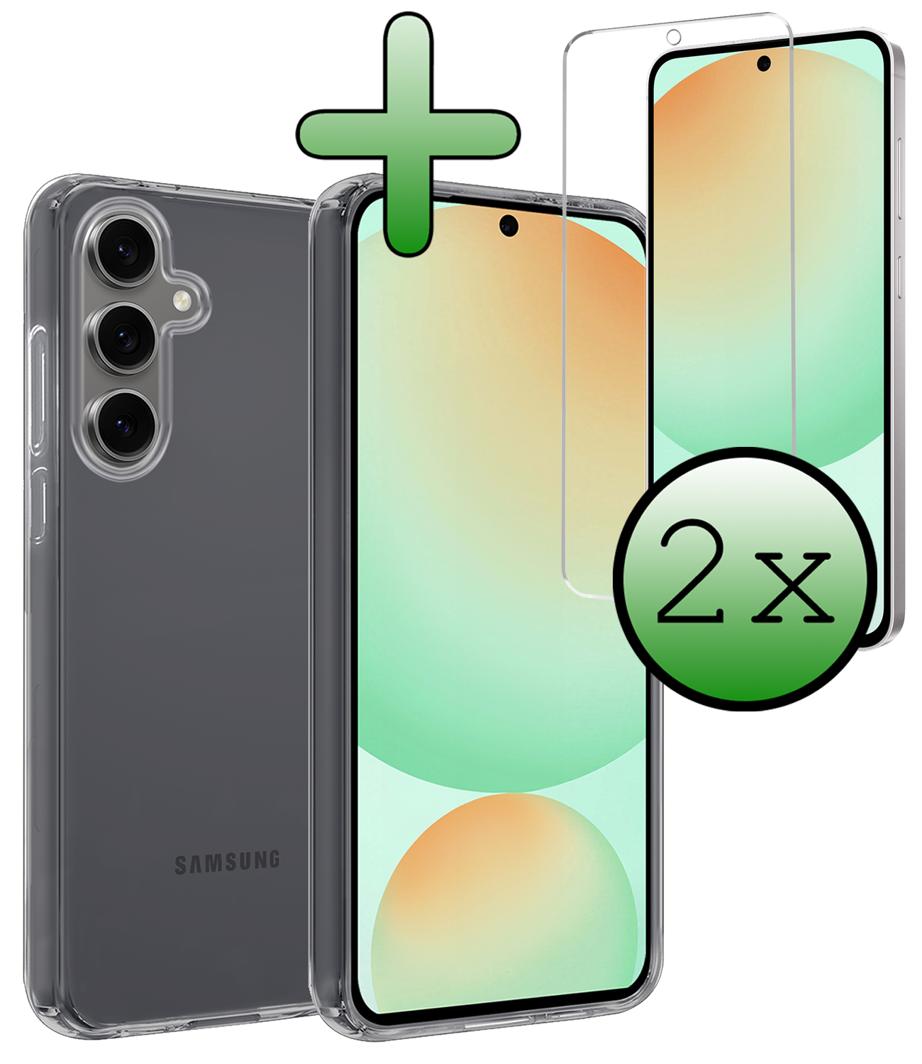 BASEY. Hoes Geschikt voor Samsung S24 FE Hoesje Siliconen Back Cover Case Met 2x Screenprotector - Hoesje Geschikt voor Samsung Galaxy S24 FE Hoes Cover Hoesje - Transparant