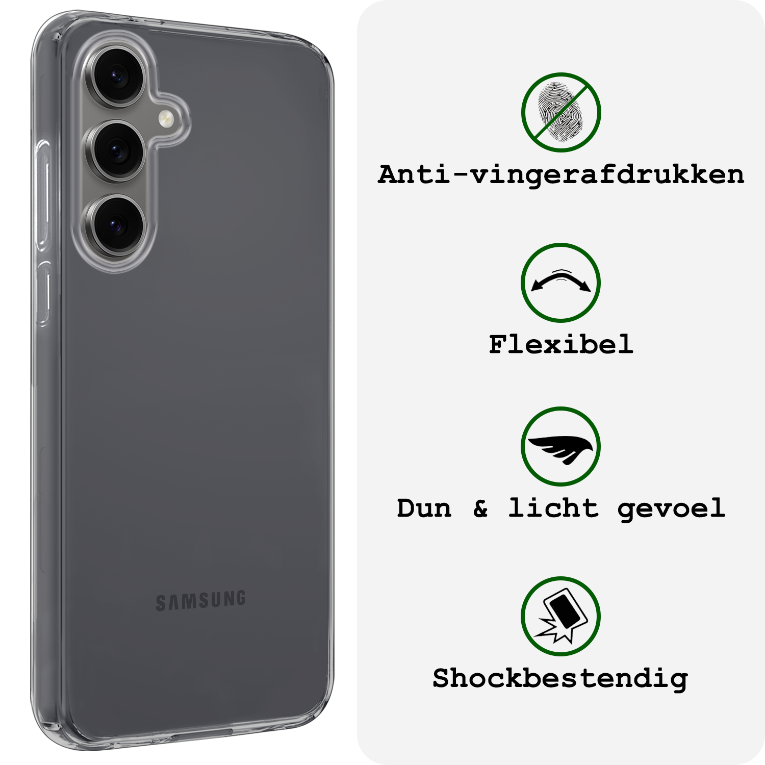 BASEY. Hoes Geschikt voor Samsung S24 FE Hoesje Siliconen Back Cover Case Met 2x Screenprotector - Hoesje Geschikt voor Samsung Galaxy S24 FE Hoes Cover Hoesje - Transparant