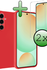 BASEY. Hoes Geschikt voor Samsung S24 FE Hoesje Siliconen Back Cover Case Met 2x Screenprotector - Hoesje Geschikt voor Samsung Galaxy S24 FE Hoes Cover Hoesje - Rood