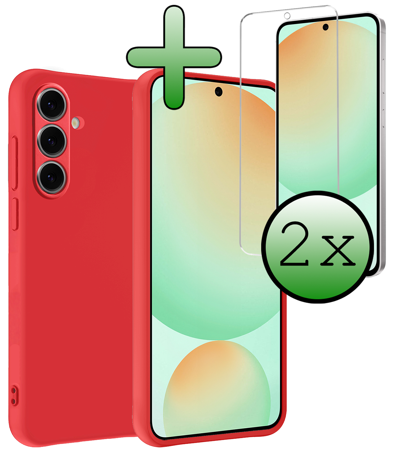 BASEY. Hoes Geschikt voor Samsung S24 FE Hoesje Siliconen Back Cover Case Met 2x Screenprotector - Hoesje Geschikt voor Samsung Galaxy S24 FE Hoes Cover Hoesje - Rood