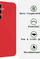 BASEY. Hoes Geschikt voor Samsung S24 FE Hoesje Siliconen Back Cover Case Met 2x Screenprotector - Hoesje Geschikt voor Samsung Galaxy S24 FE Hoes Cover Hoesje - Rood