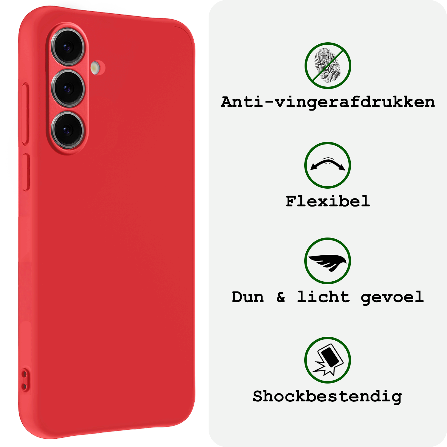 BASEY. Hoes Geschikt voor Samsung S24 FE Hoesje Siliconen Back Cover Case Met 2x Screenprotector - Hoesje Geschikt voor Samsung Galaxy S24 FE Hoes Cover Hoesje - Rood