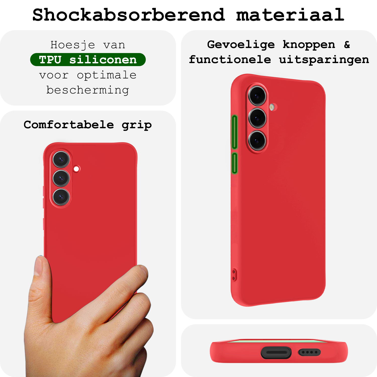 BASEY. Hoes Geschikt voor Samsung S24 FE Hoesje Siliconen Back Cover Case Met 2x Screenprotector - Hoesje Geschikt voor Samsung Galaxy S24 FE Hoes Cover Hoesje - Rood