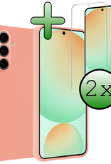 BASEY. Hoes Geschikt voor Samsung S24 FE Hoesje Siliconen Back Cover Case Met 2x Screenprotector - Hoesje Geschikt voor Samsung Galaxy S24 FE Hoes Cover Hoesje - Perzik