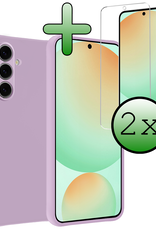 BASEY. Hoes Geschikt voor Samsung S24 FE Hoesje Siliconen Back Cover Case Met 2x Screenprotector - Hoesje Geschikt voor Samsung Galaxy S24 FE Hoes Cover Hoesje - Lila