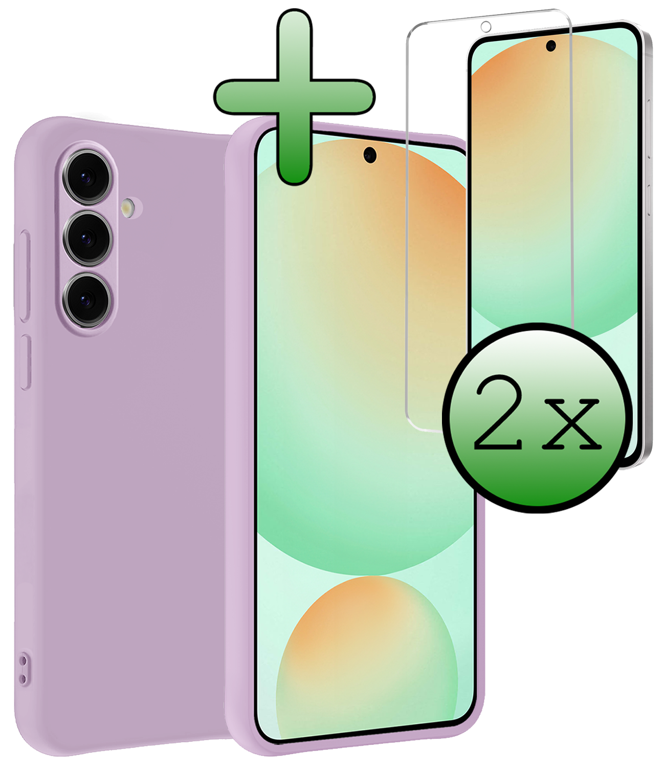 BASEY. Hoes Geschikt voor Samsung S24 FE Hoesje Siliconen Back Cover Case Met 2x Screenprotector - Hoesje Geschikt voor Samsung Galaxy S24 FE Hoes Cover Hoesje - Lila