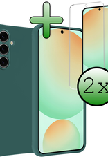 BASEY. Hoes Geschikt voor Samsung S24 FE Hoesje Siliconen Back Cover Case Met 2x Screenprotector - Hoesje Geschikt voor Samsung Galaxy S24 FE Hoes Cover Hoesje - Donkergroen