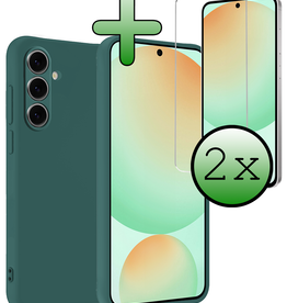 BASEY. BASEY. Samsung Galaxy S24 FE Hoesje Siliconen Met 2x Screenprotector - Donkergroen