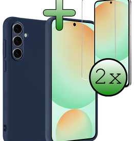 BASEY. BASEY. Samsung Galaxy S24 FE Hoesje Siliconen Met 2x Screenprotector - Donkerblauw