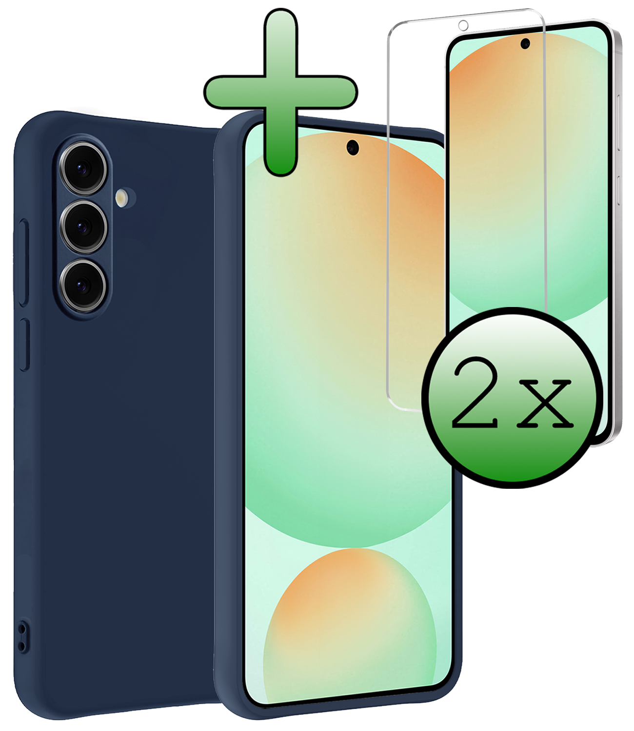 BASEY. Hoes Geschikt voor Samsung S24 FE Hoesje Siliconen Back Cover Case Met 2x Screenprotector - Hoesje Geschikt voor Samsung Galaxy S24 FE Hoes Cover Hoesje - Donkerblauw
