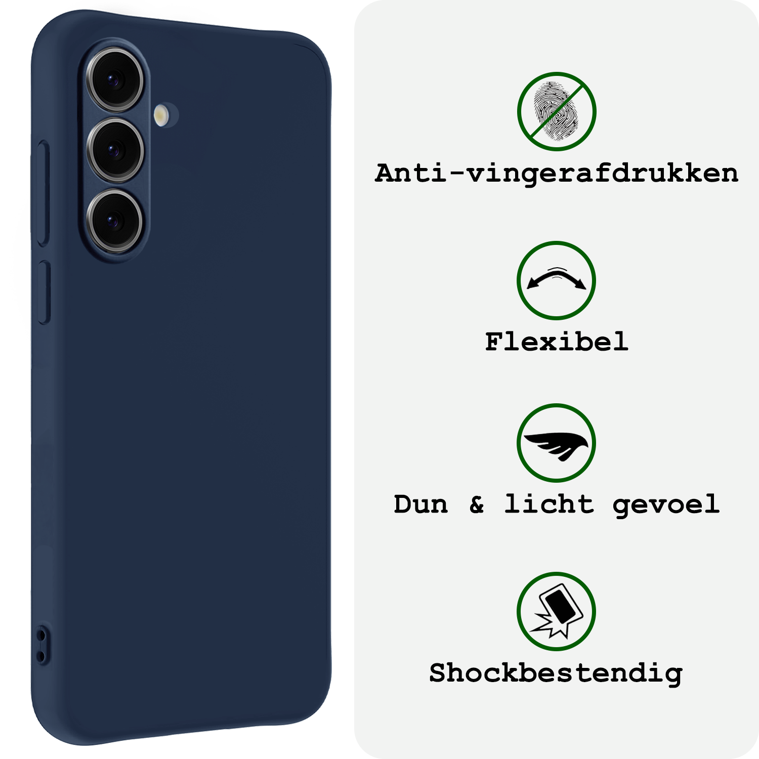 BASEY. Hoes Geschikt voor Samsung S24 FE Hoesje Siliconen Back Cover Case Met 2x Screenprotector - Hoesje Geschikt voor Samsung Galaxy S24 FE Hoes Cover Hoesje - Donkerblauw