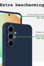 BASEY. Hoes Geschikt voor Samsung S24 FE Hoesje Siliconen Back Cover Case Met 2x Screenprotector - Hoesje Geschikt voor Samsung Galaxy S24 FE Hoes Cover Hoesje - Donkerblauw