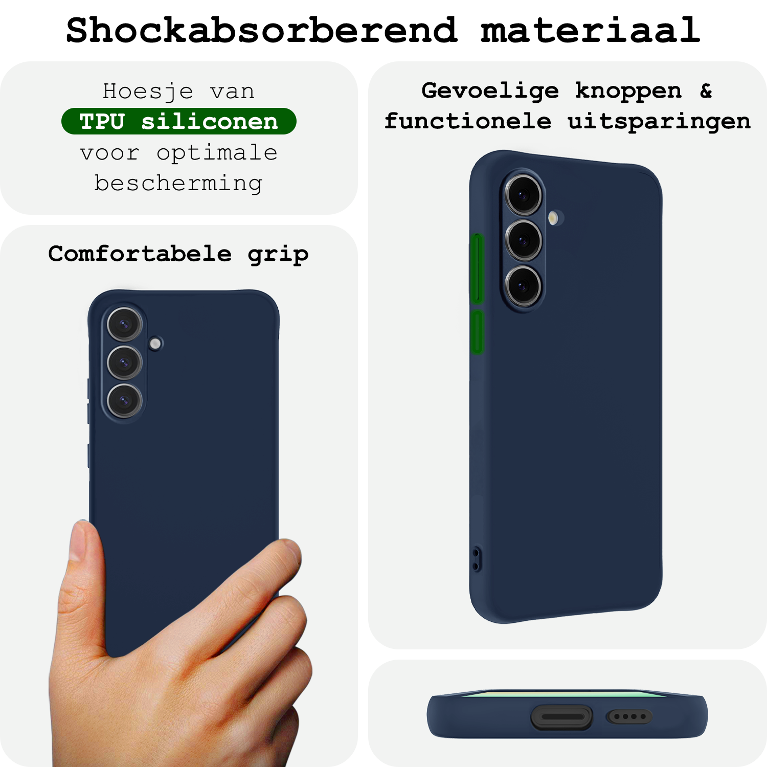 BASEY. Hoes Geschikt voor Samsung S24 FE Hoesje Siliconen Back Cover Case Met 2x Screenprotector - Hoesje Geschikt voor Samsung Galaxy S24 FE Hoes Cover Hoesje - Donkerblauw