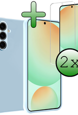 BASEY. Hoes Geschikt voor Samsung S24 FE Hoesje Siliconen Back Cover Case Met 2x Screenprotector - Hoesje Geschikt voor Samsung Galaxy S24 FE Hoes Cover Hoesje - Lichtblauw