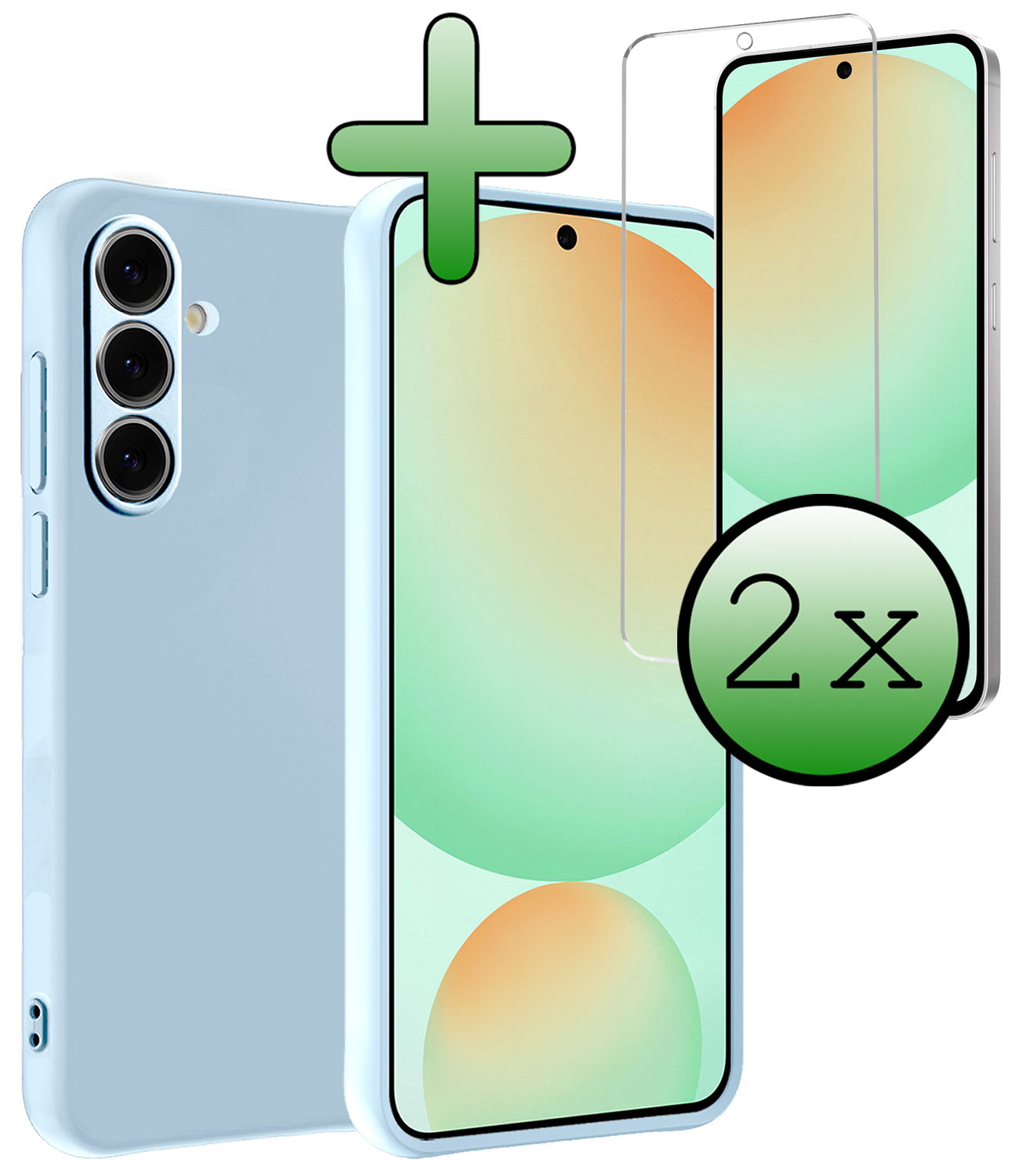 BASEY. Hoes Geschikt voor Samsung S24 FE Hoesje Siliconen Back Cover Case Met 2x Screenprotector - Hoesje Geschikt voor Samsung Galaxy S24 FE Hoes Cover Hoesje - Lichtblauw