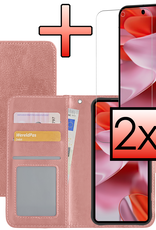NoXx Hoesje Geschikt voor Google Pixel 9 Pro Hoesje Book Case Hoes Portemonnee Cover Walletcase Met 2x Screenprotector - Hoes Geschikt voor Google Pixel 9 Pro Hoes Bookcase Hoesje - Rosé goud