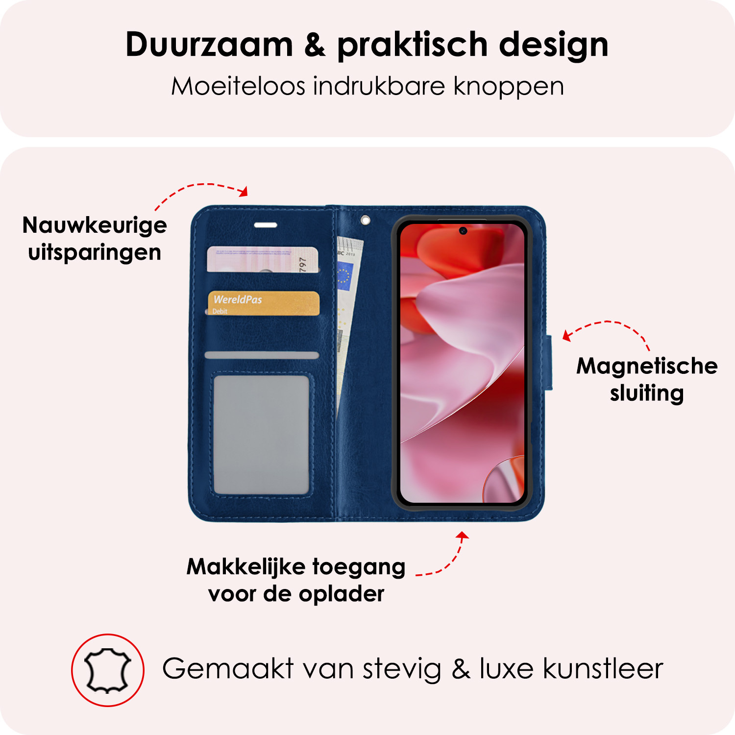 NoXx Hoesje Geschikt voor Google Pixel 9 Pro Hoesje Book Case Hoes Portemonnee Cover Walletcase Met 2x Screenprotector - Hoes Geschikt voor Google Pixel 9 Pro Hoes Bookcase Hoesje - Donkerblauw
