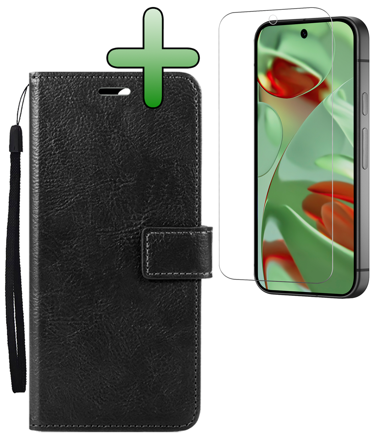 BASEY. Hoesje Geschikt voor Google Pixel 9 Hoesje Book Case Hoes Portemonnee Cover Walletcase Met Screenprotector - Hoes Geschikt voor Google Pixel 9 Hoes Bookcase Hoesje - Zwart