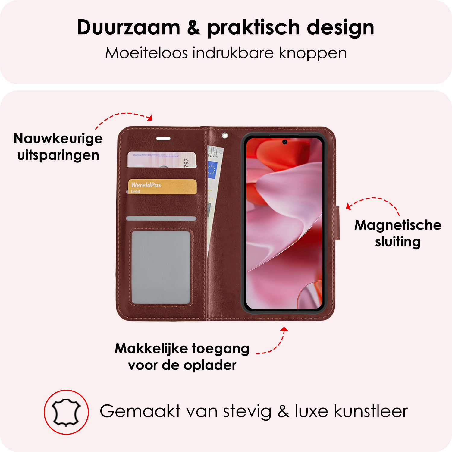 NoXx Hoesje Geschikt voor Google Pixel 9 Pro Hoesje Book Case Hoes Portemonnee Cover Walletcase Met 2x Screenprotector - Hoes Geschikt voor Google Pixel 9 Pro Hoes Bookcase Hoesje - Bruin