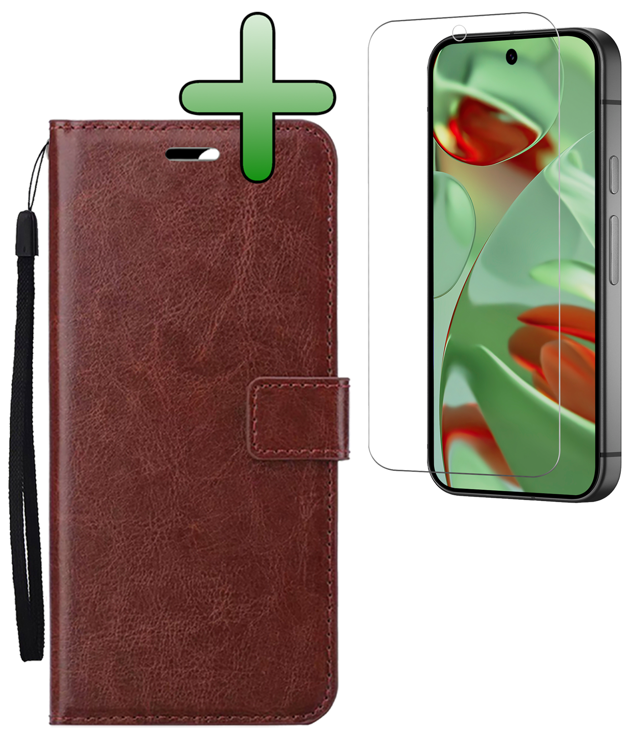 BASEY. Hoesje Geschikt voor Google Pixel 9 Hoesje Book Case Hoes Portemonnee Cover Walletcase Met Screenprotector - Hoes Geschikt voor Google Pixel 9 Hoes Bookcase Hoesje - Bruin