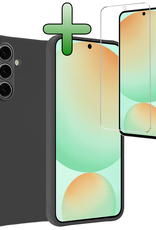 BASEY. Hoes Geschikt voor Samsung S24 FE Hoesje Siliconen Back Cover Case Met Screenprotector - Hoesje Geschikt voor Samsung Galaxy S24 FE Hoes Cover Hoesje - Zwart