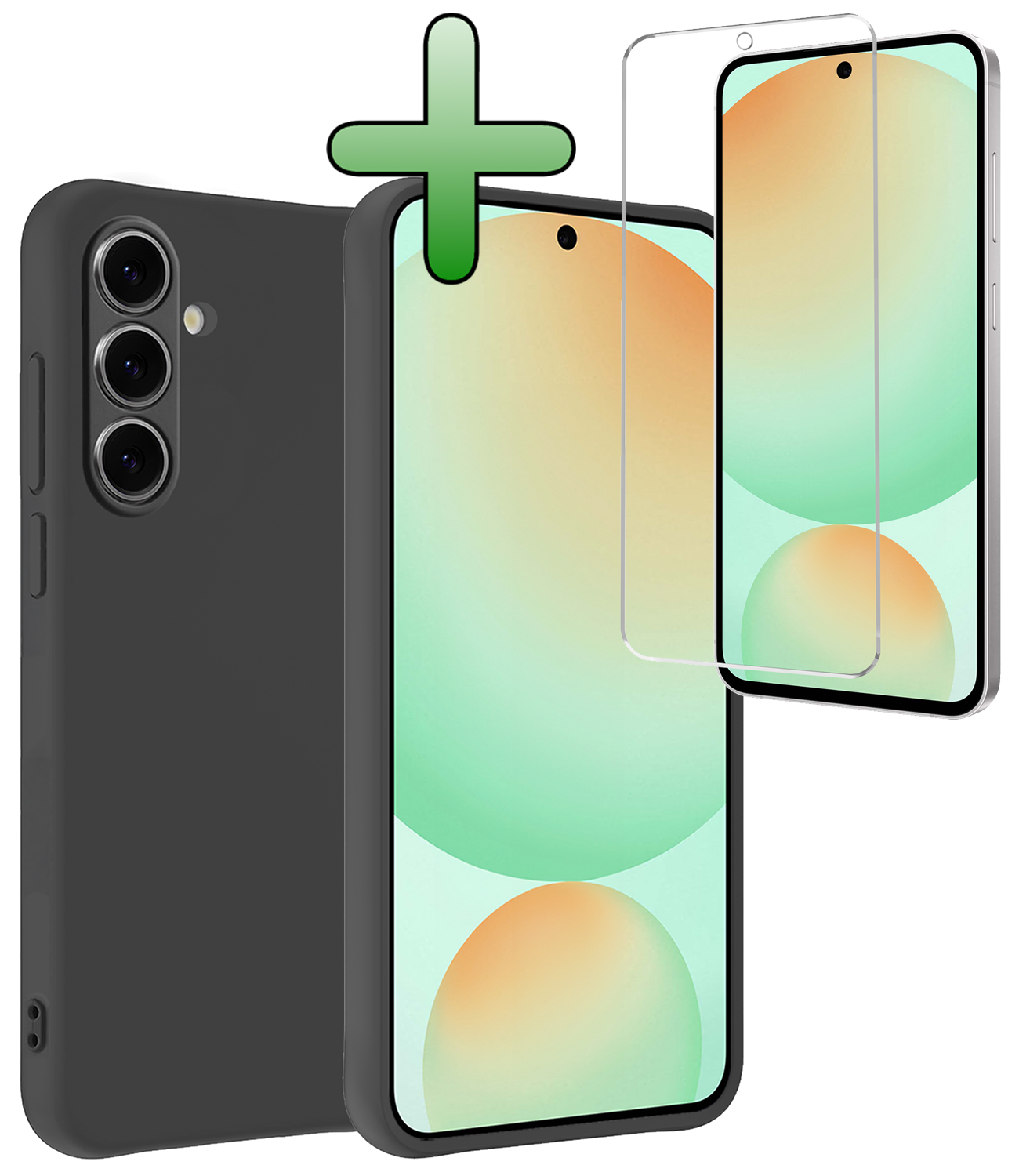 BASEY. Hoes Geschikt voor Samsung S24 FE Hoesje Siliconen Back Cover Case Met Screenprotector - Hoesje Geschikt voor Samsung Galaxy S24 FE Hoes Cover Hoesje - Zwart