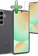 BASEY. Hoes Geschikt voor Samsung S24 FE Hoesje Siliconen Back Cover Case Met Screenprotector - Hoesje Geschikt voor Samsung Galaxy S24 FE Hoes Cover Hoesje - Transparant
