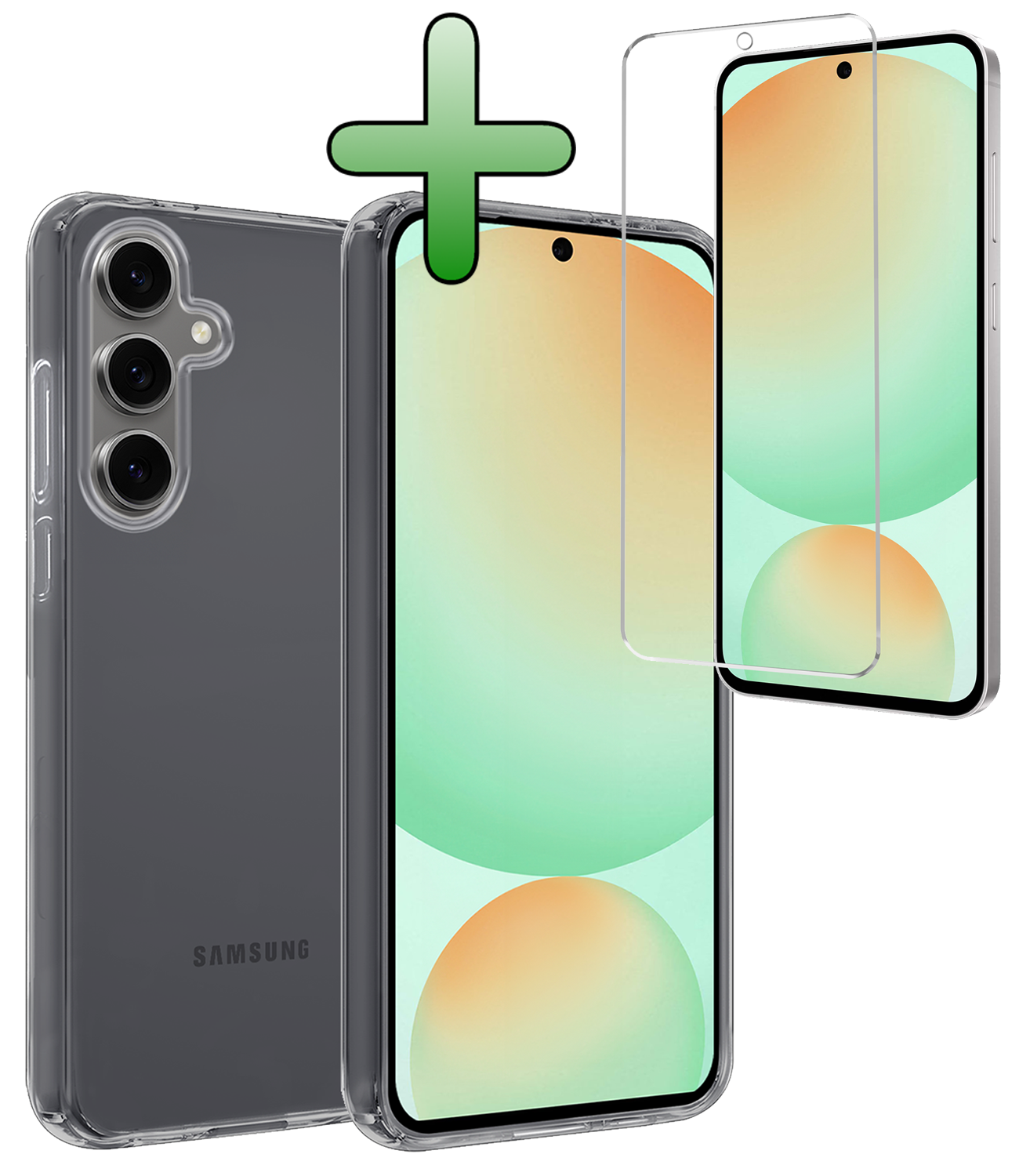 BASEY. Hoes Geschikt voor Samsung S24 FE Hoesje Siliconen Back Cover Case Met Screenprotector - Hoesje Geschikt voor Samsung Galaxy S24 FE Hoes Cover Hoesje - Transparant