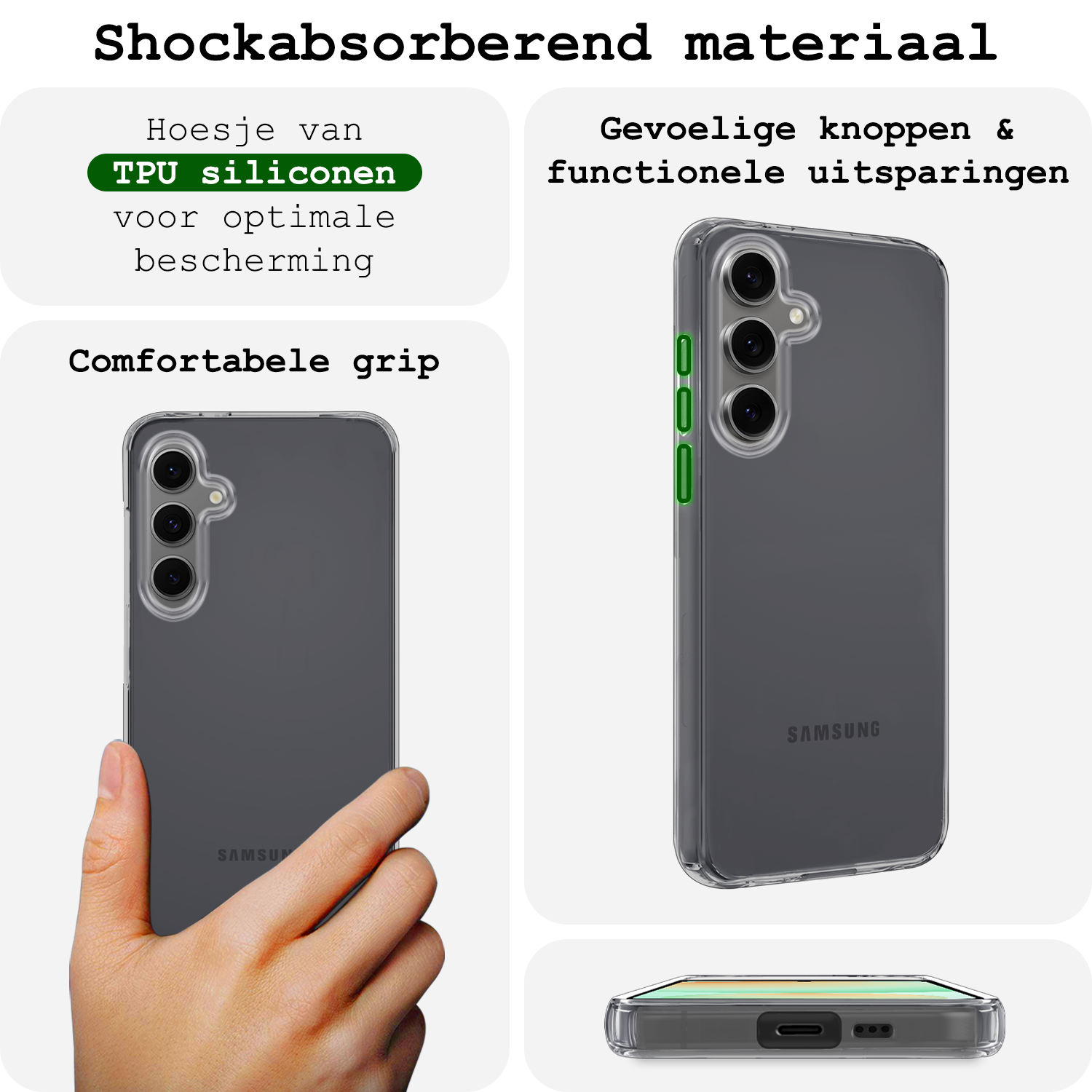 BASEY. Hoes Geschikt voor Samsung S24 FE Hoesje Siliconen Back Cover Case Met Screenprotector - Hoesje Geschikt voor Samsung Galaxy S24 FE Hoes Cover Hoesje - Transparant