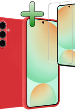 BASEY. Hoes Geschikt voor Samsung S24 FE Hoesje Siliconen Back Cover Case Met Screenprotector - Hoesje Geschikt voor Samsung Galaxy S24 FE Hoes Cover Hoesje - Rood