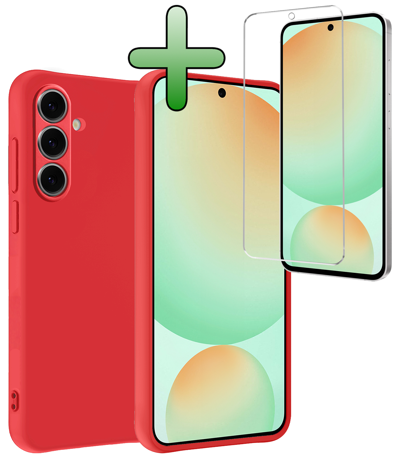 BASEY. Hoes Geschikt voor Samsung S24 FE Hoesje Siliconen Back Cover Case Met Screenprotector - Hoesje Geschikt voor Samsung Galaxy S24 FE Hoes Cover Hoesje - Rood