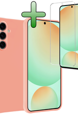 BASEY. Hoes Geschikt voor Samsung S24 FE Hoesje Siliconen Back Cover Case Met Screenprotector - Hoesje Geschikt voor Samsung Galaxy S24 FE Hoes Cover Hoesje - Perzik