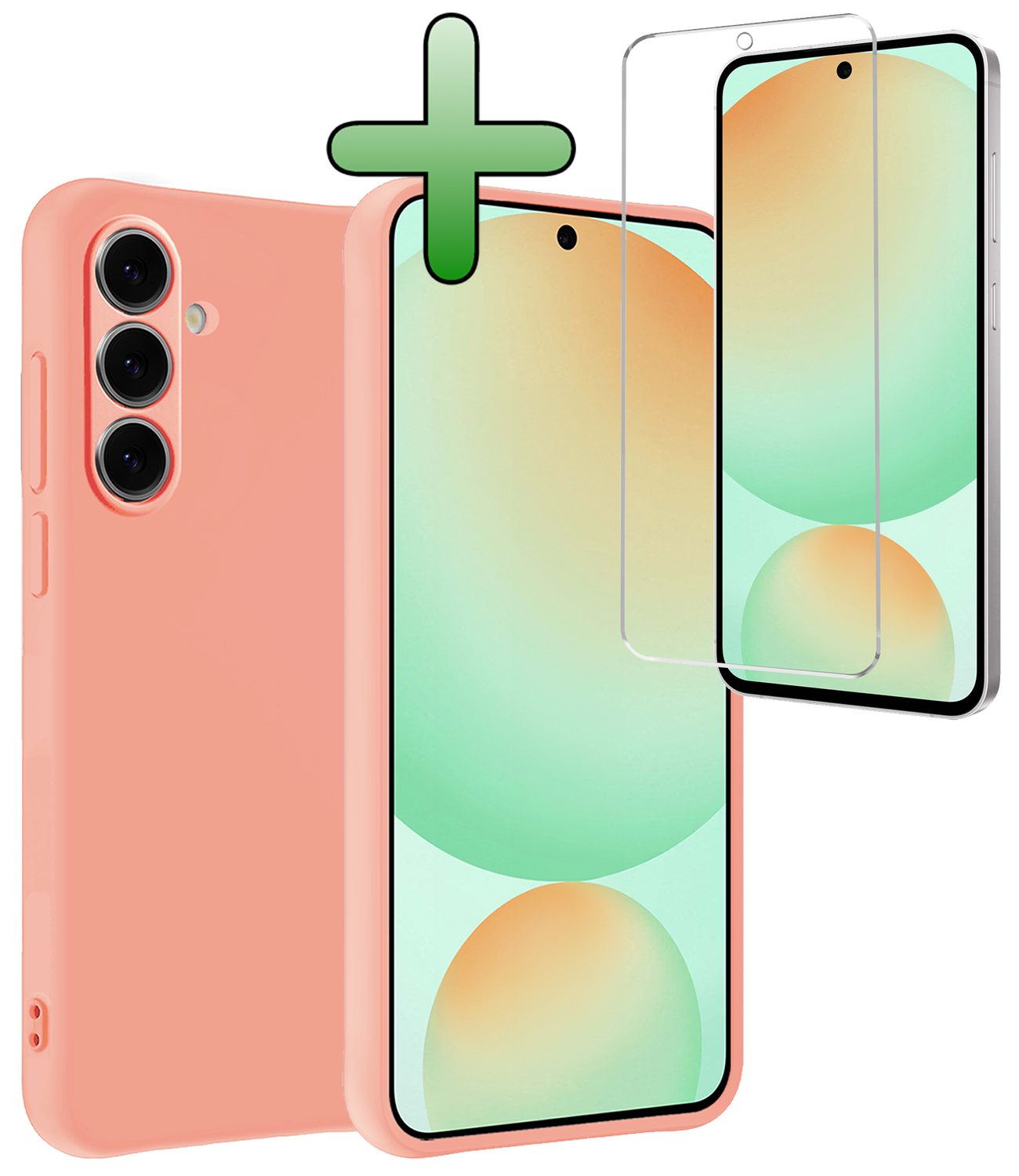 BASEY. Hoes Geschikt voor Samsung S24 FE Hoesje Siliconen Back Cover Case Met Screenprotector - Hoesje Geschikt voor Samsung Galaxy S24 FE Hoes Cover Hoesje - Perzik