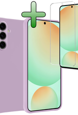 BASEY. Hoes Geschikt voor Samsung S24 FE Hoesje Siliconen Back Cover Case Met Screenprotector - Hoesje Geschikt voor Samsung Galaxy S24 FE Hoes Cover Hoesje - Lila