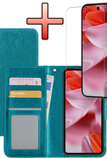NoXx Hoesje Geschikt voor Google Pixel 9 Pro Hoesje Book Case Hoes Portemonnee Cover Walletcase Met Screenprotector - Hoes Geschikt voor Google Pixel 9 Pro Hoes Bookcase Hoesje - Turquoise