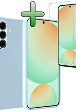 BASEY. Hoes Geschikt voor Samsung S24 FE Hoesje Siliconen Back Cover Case Met Screenprotector - Hoesje Geschikt voor Samsung Galaxy S24 FE Hoes Cover Hoesje - Lichtblauw