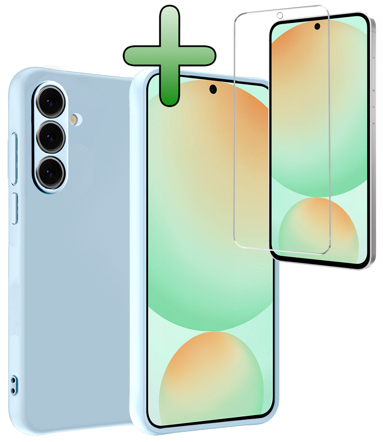 BASEY. Hoes Geschikt voor Samsung S24 FE Hoesje Siliconen Back Cover Case Met Screenprotector - Hoesje Geschikt voor Samsung Galaxy S24 FE Hoes Cover Hoesje - Lichtblauw