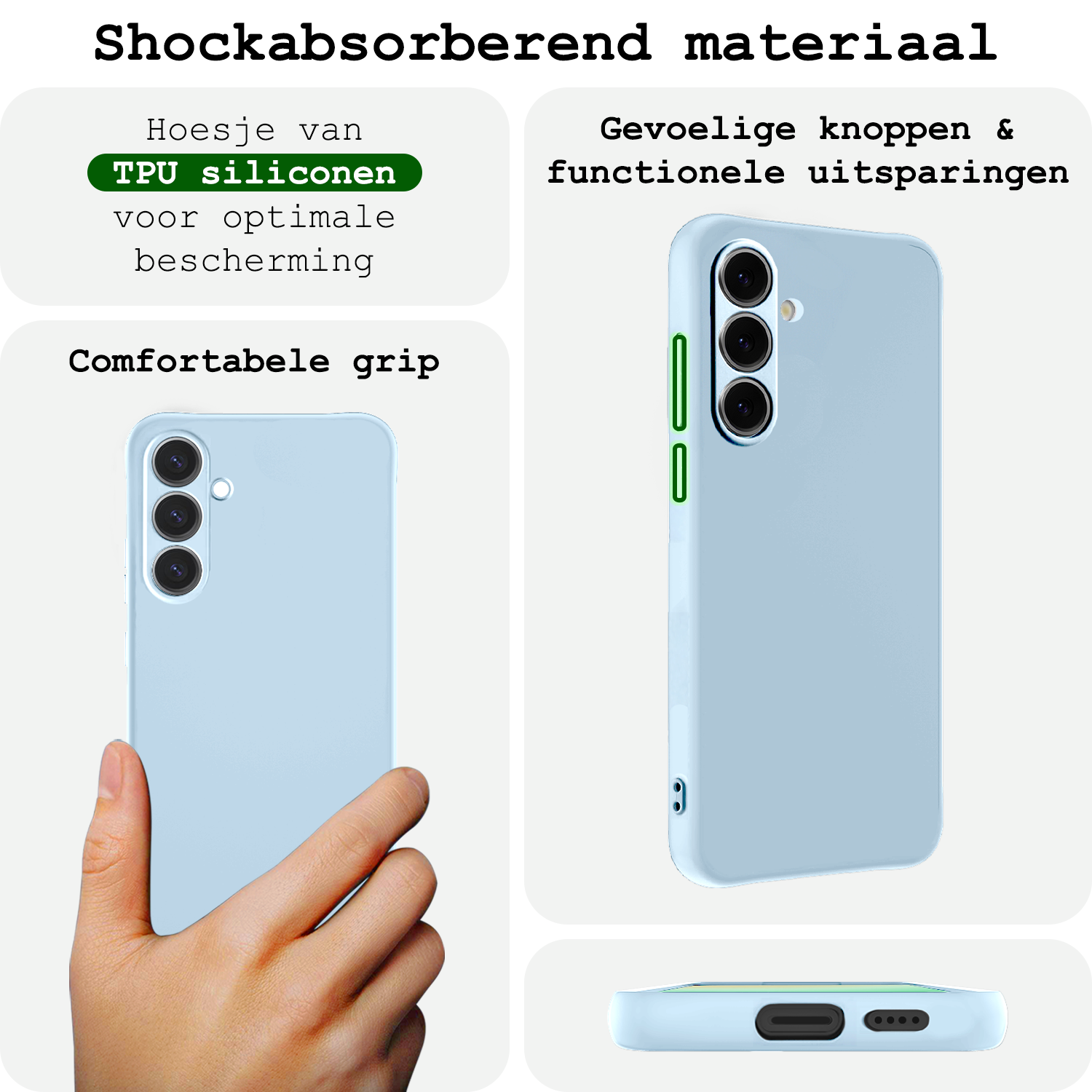 BASEY. Hoes Geschikt voor Samsung S24 FE Hoesje Siliconen Back Cover Case Met Screenprotector - Hoesje Geschikt voor Samsung Galaxy S24 FE Hoes Cover Hoesje - Lichtblauw