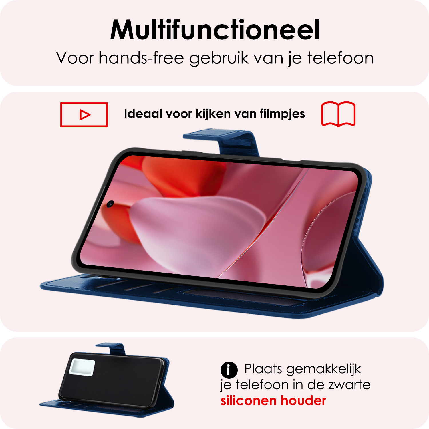 NoXx Hoesje Geschikt voor Google Pixel 9 Pro Hoesje Book Case Hoes Portemonnee Cover Walletcase Met Screenprotector - Hoes Geschikt voor Google Pixel 9 Pro Hoes Bookcase Hoesje - Donkerblauw