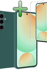 BASEY. Hoes Geschikt voor Samsung S24 FE Hoesje Siliconen Back Cover Case Met Screenprotector - Hoesje Geschikt voor Samsung Galaxy S24 FE Hoes Cover Hoesje - Donkergroen