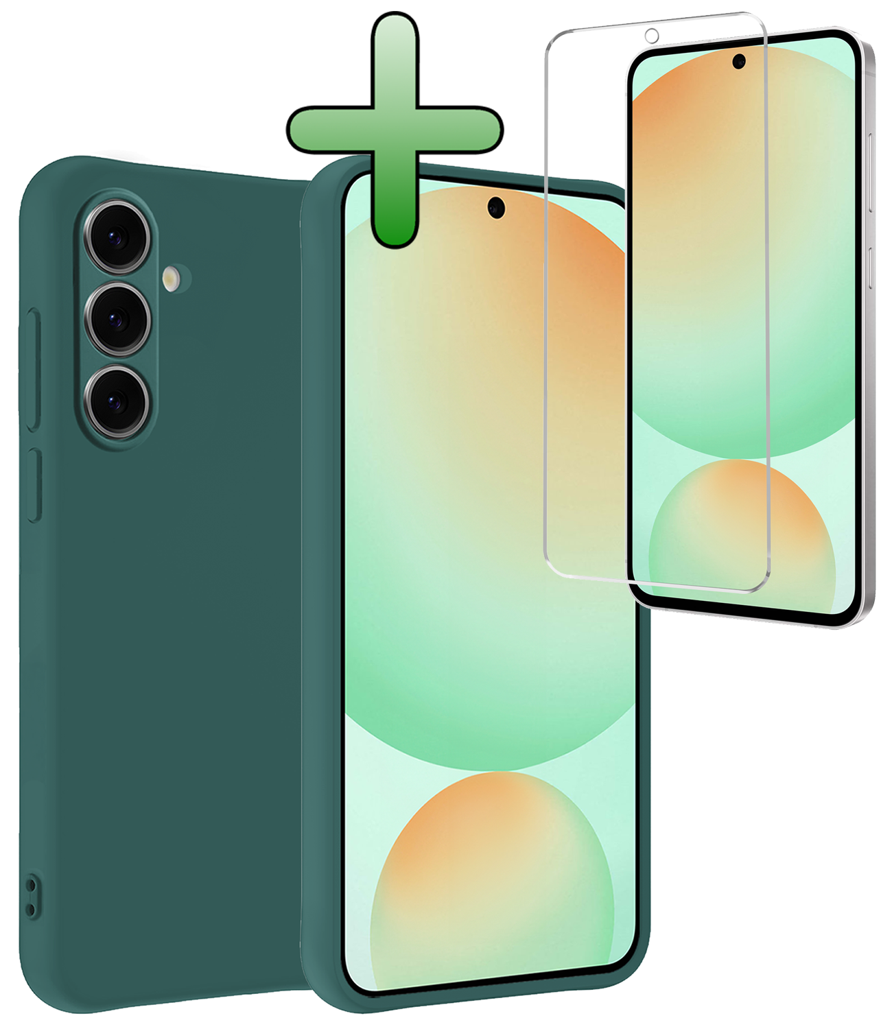BASEY. Hoes Geschikt voor Samsung S24 FE Hoesje Siliconen Back Cover Case Met Screenprotector - Hoesje Geschikt voor Samsung Galaxy S24 FE Hoes Cover Hoesje - Donkergroen