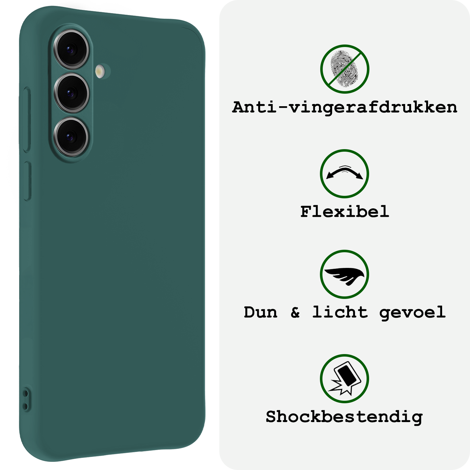 BASEY. Hoes Geschikt voor Samsung S24 FE Hoesje Siliconen Back Cover Case Met Screenprotector - Hoesje Geschikt voor Samsung Galaxy S24 FE Hoes Cover Hoesje - Donkergroen